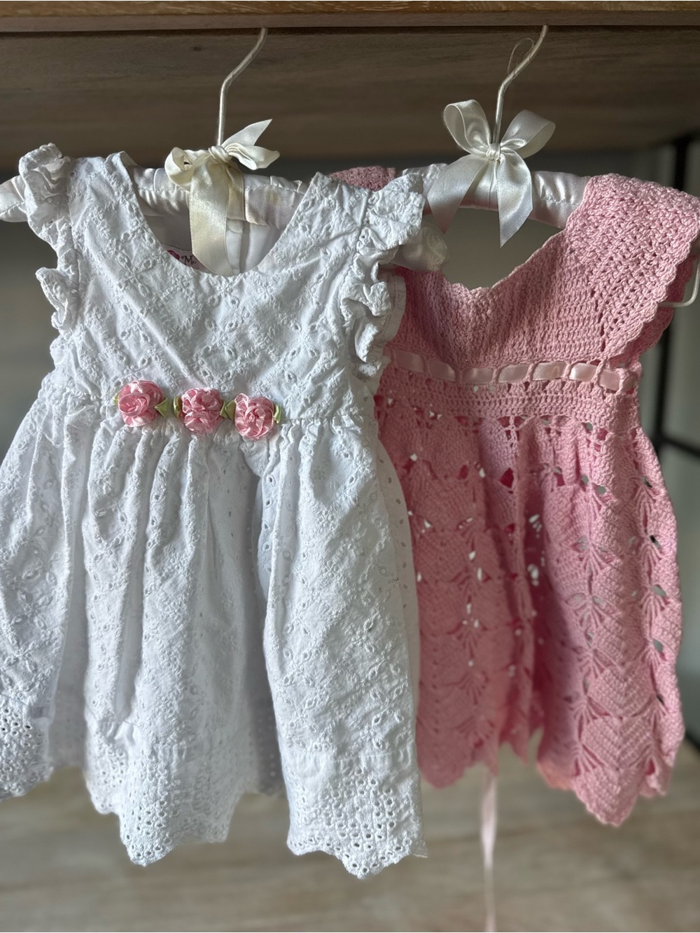 Katie May White Eyelet Dress with Pink Crochet Dress - White & Pink